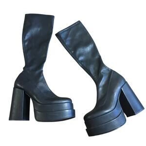 Steve Madden Cypress Knee High Boots Black Womens 8 Whimsy Goth Cosplay Chunky